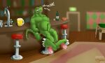  alcohol bar bdsm beer beer_belly belly beverage bodily_fluids bondage bound connors cum curt curt_connors feathers genital_fluids genitals giggling laugh lizard male male/male marvel muscular muscular_male nude overweight penis precum public reptile scalie spider-man_(series) the the_lizard tickling 