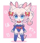  animal_humanoid arctic_fox blue_eyes blush breasts bunny_costume canid canid_humanoid canine canine_humanoid chibi clothing costume female fluffy fluffy_ears fluffy_tail fox fox_humanoid hair hi_res howan_(show_by_rock!!) humanoid japanese_text legwear mammal mammal_humanoid open_mouth pantyhose sanrio short_hair show_by_rock!! simple_background solo tail text white_hair 