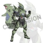  armor armored_boots belt black_bodysuit blue_eyes bodysuit bodysuit_under_clothes boots breastplate clenched_hands commentary commission english_commentary english_text green_armor green_footwear green_headwear hand_up helmet kamen_rider knee_pads official_art_inset outline personification poke_ball poke_ball_(basic) pokemon pokemon_(creature) shoulder_armor to_ze tyranitar vambraces watermark white_background white_outline zoom_layer 