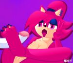  anthro breasts ear_piercing fan_character feet female foot_fetish foot_play footjob fur genitals hair hi_res open_mouth pawpads paws penis piercing pink_eyes pussy red_body red_hair redeye_samurai_(artist) sega sex solo sonic_the_hedgehog_(series) 