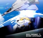  ace_combat ace_combat_7 aircraft airplane anthro bandai_namco canid canine canis fur grin jet male mammal multicolored_body multicolored_fur pilot sa.bird smile solo solo_focus trigger_(ace_combat_7) white_body white_fur wolf yellow_body yellow_fur 