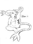  2018 anthro bandai_namco claws digimon digimon_(species) domestic_cat ear_tuft fangs felid feline felis female fur gatomon hi_res leg_lick licking looking_at_viewer mammal marcushunter narrowed_eyes nude open_mouth raised_leg self_lick signature sitting solo tail tail_tuft teeth tongue tongue_out tuft whiskers 