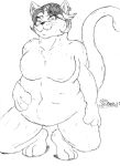  2018 anthro belly big_belly big_breasts breasts catty_(undertale) chubby_anthro chubby_female crouching domestic_cat ear_piercing ear_ring fangs featureless_breasts felid feline felis female fur hair hand_on_leg hand_on_stomach hand_on_thigh hi_res looking_at_viewer mammal marcushunter navel nude overweight overweight_anthro overweight_female piercing raised_tail ring_piercing signature slightly_chubby smile smiling_at_viewer solo tail teeth tiptoes undertale_(series) whiskers 