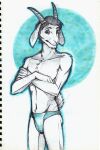  aged_down anthro bovid caprine clothed clothing eugene_(r4t1cky) goat hair hi_res horn male mammal navel r4t1cky smile solo topless traditional_media_(artwork) underwear 