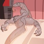  3_toes absurd_res ambiguous_gender anthro bedroom_eyes big_butt black_betty_(meme) blep butt claws feet grey_body grey_scales half-closed_eyes hi_res huge_butt humor inviting lizard long_tongue looking_at_viewer looking_back monitor_lizard narrowed_eyes reptile scales scalie seductive smile smirk smug smug_face solo tail the_xing1 thick_tail thick_thighs toe_claws toes tongue tongue_out wide_hips yellow_sclera 