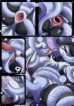  absurd_res animal_genitalia anthro avali avian cloaca close-up comic conrie consentacles gaping genitals hi_res nude oral sex tentacles tentacles_in_mouth text tongue 