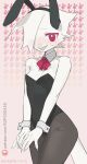  abstract_background absurd_res anthro avian beak bird blush bow_tie breasts bunny_costume clothing costume cuffs_(clothing) fake_ears fake_rabbit_ears female hair hi_res kaltespur legwear non-mammal_breasts pantyhose short_hair small_breasts solo white_body 