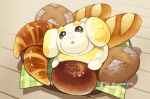  animal_focus aona_(noraneko) bowl bread commentary_request croissant fidough food looking_up no_humans open_mouth pokemon pokemon_(creature) solo 