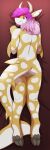  absurd_res anthro bovid bovine breasts butt cattle cloven_hooves dakimakura_design female fin fish hair hi_res hooves horn hybrid looking_at_viewer lying mammal marine nipples notched_ear nude on_front pink_eyes pink_hair rear_view shark smile solo tail tail_fin the-minuscule-task white_body yellow_body 