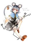  1girl animal_ears bangs basket bloomers blush brown_footwear commentary_request crystal dated dowsing_rod flat_chest full_body grey_hair grey_skirt grey_vest holding jewelry long_sleeves looking_at_viewer mouse mouse_ears mouse_girl mouse_tail nazrin open_mouth pendant pointing pointing_at_viewer proton red_eyes shirt shoes short_hair simple_background skirt skirt_set socks solo tail touhou twitter_username underwear vest white_background white_bloomers white_shirt white_socks 