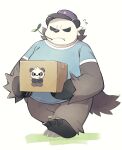  2023 anthro black_body black_nose box clothing container cute_fangs delivery_(commerce) delivery_employee generation_6_pokemon hat headgear headwear hi_res kemono kinoshita-jiroh nintendo pancham pangoro pokemon pokemon_(species) slightly_chubby solo walking white_body 