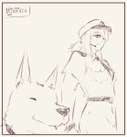  anthro belt canid canine clothing collar djayo dog_walking duo female feral hat headgear headwear human leash leash_and_collar male mammal necktie security_guard security_uniform smile text thai_text translated 