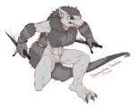  angry angry_expression anthro barefoot claws feet fur generation_5_pokemon hair kredri male nintendo nude paws pokemon pokemon_(species) simple_background solo tail toe_claws weapon zoroark 