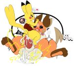  anus balls big_balls blush bodily_fluids breasts cum cum_inside duo ejaculation electricity erection excessive_genital_fluids female feral feral_on_feral generation_1_pokemon genital_fluids genitals gynomorph hair hi_res impregnation intersex looking_back nintendo penis pikachu pokemon pokemon_(species) pulling_hair raichu roy_mccloud size_difference stella_(trippybunny) touching_hair trippybunny 