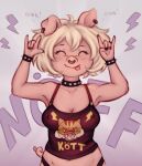  anthro choker clothing domestic_pig elronya emelie_(cyancapsule) female jewelry mammal necklace piercing rock shirt solo suid suina sus_(pig) t-shirt tongue topwear 