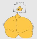  alphys anal_only anal_request anthro big_butt blush blush_lines bodily_fluids buckteeth butt butt_shot dripping english_text eyelashes eyewear female glasses grey_background name_drop nervous photo presenting presenting_hindquarters public_use reptile roccorox scalie shaking short_tail sign simple_background solo sweat sweaty_butt tail teeth text thick_thighs through_wall trembling undertale_(series) wide_hips 