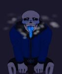  &lt;3 &lt;3_eyes blush bone bulge fangs_bared glowing glowing_tongue humanoid male sans_(undertale) skeleton solo steaming tongue undertale undertale_(series) 