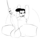  anthro balls big_balls big_penis blush chimera facial_hair genitals hi_res injection jerry_(jordo) jordo_(artist) male monochrome nipples penis sideburns slightly_chubby solo thick_thighs 