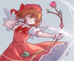  1girl ahoge bow_(weapon) brown_hair cardcaptor_sakura cloudyman dress green_eyes highres holding holding_bow_(weapon) holding_weapon kinomoto_sakura magical_girl mahou_shoujo_madoka_magica medium_hair pink_headwear red_dress weapon wings 