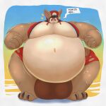  almond_(vezerem) anthro balls_outline belly big_belly brown_body brown_fur bulge butt clothed clothing detailed_bulge english_text expansion feet fingers fur genital_outline growth hi_res humanoid hyper hyper_belly ineffective_clothing jewelry league_of_legends male mammal moobs navel open_mouth overweight pecs riot_games simple_background solo surprised_expression text thick_thighs toes topwear torn_clothing underwear vezerem yordle 