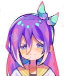  1girl absurdres aqua_hairband aubrey_(omori) bee_sempai blush bow_hairband frown gradient_hair hairband highres long_hair looking_at_viewer multicolored_hair omori pink_hair purple_eyes purple_hair 