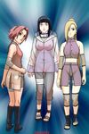  3girls agasan black_hair blonde_hair dark_hair green_eyes hair_over_one_eye haruno_sakura hyuuga_hinata konoha multiple_girls naruto nude pink_hair sandals see-through uncensored yamanaka_ino 