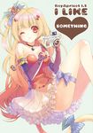  blonde_hair boya camera long_hair one_eye_closed original red_eyes solo thighhighs 