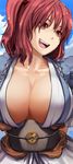  bad_id bad_pixiv_id breasts brown_eyes chirigami-san cleavage coin hair_bobbles hair_ornament huge_breasts no_bra onozuka_komachi open_clothes open_mouth open_shirt red_eyes red_hair shirt short_hair smile solo touhou two_side_up 