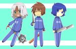  baseball_bat crossover flail gundam gundam_seed kamille_bidan kira_yamato knife loran_cehack mace male_focus morning_star multiple_boys nail nail_bat turn_a_gundam weapon yuya_(oshidori) zeta_gundam 