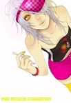  artist_request cigarette copyright_request eyepatch jpeg_artifacts solo thighhighs white_hair yellow_eyes 