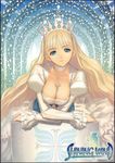  absurdres blonde_hair blue_eyes breast_squeeze breasts clalaclan_philias cleavage cross crown earrings highres jewelry large_breasts long_hair necklace shield shining_(series) shining_wind solo tanaka_takayuki very_long_hair 