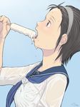  copyright_request food hairband popsicle school_uniform see-through sexually_suggestive short_hair solo sweat yzk 