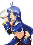  :p blue_hair blush fang horn long_hair ma-shin midriff no_panties pointy_ears solo super_robot_wars super_robot_wars_og_saga_mugen_no_frontier suzuka_hime tongue tongue_out very_long_hair yellow_eyes 