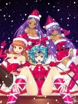  alena_(dq4) bare_shoulders blue_eyes blue_hair boots breasts cameltoe christmas cleavage dark_skin dragon_quest dragon_quest_iv hat heroine_(dq4) large_breasts leotard mahito manya medium_breasts minea multiple_girls orange_hair pantyhose purple_hair red_leotard santa_costume santa_hat thighhighs 