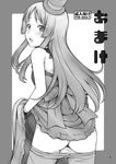  akiyama_mio ass bad_id bad_pixiv_id bangs blunt_bangs blush bow don't_say_&quot;lazy&quot; dress dress_lift face facepaint greyscale ha-ru hat hime_cut k-on! long_hair looking_back mini_hat mini_top_hat monochrome open_mouth panties panty_pull pantyhose pantyhose_pull solo top_hat underwear 