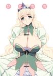  aqua_eyes blonde_hair breasts cleavage copyright_request crown dress huge_breasts long_hair magaki_ryouta smile solo 