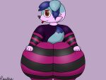  anthro arm_warmers armwear big_butt black_clothing blue_body blue_fur braixen bubble_butt butt butt_squish clothing fan_character faye_(reathe) female fur generation_6_pokemon hand_on_butt hi_res huge_butt leggings legwear looking_at_viewer nintendo pattern_clothing pink_body pink_fur pokemon pokemon_(species) purple_clothing reathe simple_background solo squish striped_clothing stripes tight_clothing 
