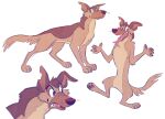  2018 4_fingers 4_toes all_dogs_go_to_heaven brown_body brown_fur brown_nose brown_pawpads brown_tail canid canine canis charlie_barkin domestic_dog don_bluth feet feral fingers full-length_portrait fur german_shepherd harborsorts herding_dog hi_res male mammal on_hind_legs pastoral_dog pawpads portrait semi-anthro simple_background solo standing tail toes tongue tongue_out white_background 