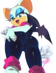  aetherionart anthro butt camel_toe clothed clothing eyelashes female fur gloves handwear hi_res looking_at_viewer low-angle_view rouge_the_bat rubber rubber_clothing rubber_suit sega solo sonic_the_hedgehog_(series) spread_butt spreading teal_eyes white_body white_fur wings 