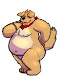 2023 anthro belly big_belly blush canid canine canis clothing domestic_dog hi_res jakegr jockstrap male mammal moobs navel nipples overweight overweight_male simple_background solo tongue tongue_out underwear white_background 