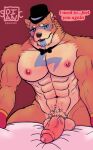 2022 abs absurd_res animatronic anthro balls bear biceps blush bow_tie bulge clothed clothing dian digital_drawing_(artwork) digital_media_(artwork) ear_piercing erection five_nights_at_freddy&#039;s five_nights_at_freddy&#039;s:_security_breach foreskin fur genitals glamrock_freddy_(fnaf) gloves handwear hat headgear headwear hi_res humanoid_genitalia humanoid_penis looking_at_viewer machine male mammal muscular muscular_anthro muscular_male nipples open_mouth pecs penis piercing pubes robot scottgames signature simple_background smile solo steel_wool_studios text vein veiny_muscles veiny_penis 