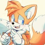  canid canine clothing fox fur handwear hi_res male mammal markings miles_prower multi_tail orange_body orange_fur sega simple_background solo sonic_the_hedgehog_(series) spacemvtt tail tail_markings tan_background 