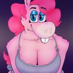  anthro asinus blue_eyes breasts buckteeth cleavage clothed clothing donkey equid equine female hair mammal pink_body pink_hair queenlem solo teeth trans_(lore) 