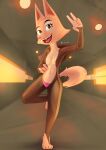  absurd_res anthro barefoot breasts canid canine clothed clothing detailed_background diane_foxington dreamworks exposed_breasts eyebrow_piercing facial_piercing feet female fox hi_res kuwsh mammal open_clothing paws piercing shaded skimpy smile solo teeth_showing the_bad_guys thong underwear undressing 