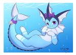  eeveelution female feral fin generation_1_pokemon hi_res isa_the_vaporeon kryztar looking_at_viewer nintendo pokemon pokemon_(species) simple_background smile solo underwater vaporeon water 