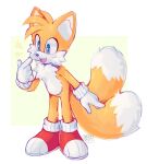  abstract_background absurd_res canid canine clothing dipstick_tail footwear fox fur gloves handwear hi_res male mammal markings miles_prower orange_body orange_fur sega shoes smile solo sonic_the_hedgehog_(series) spacemvtt tail tail_markings 