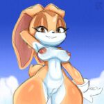  1:1 anthro breasts cloud cream_the_rabbit edit female genitals lagomorph leporid mammal medium_breasts nipples orange_eyes pussy rabbit sega shazy_(artist) simple_background smile solo sonic_the_hedgehog_(series) standing thick_thighs thigh_gap xylas 