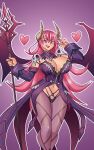  &lt;3 2023 absurd_res breasts cleavage clothed clothing female hair hi_res horn horned_humanoid humanoid long_hair looking_at_viewer nauth navel pink_eyes pink_hair simple_background smile smiling_at_viewer solo 