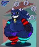  2023 anthro arm_warmers armwear belly biped black_eyes bulge chain_chomp clothed clothing collar fan_character front_view geometric_background glixon_(kionenarts) gloves grey_background grin hair handwear hi_res huge_hips huge_thighs ineffective_clothing kionenarts legwear male mario_bros mostly_nude navel nintendo overweight pantsless pattern_arm_warmers pattern_armwear pattern_clothing pattern_legwear pattern_stockings short_stack simple_background smile solo spiky_hair standing stockings striped_arm_warmers striped_armwear striped_clothing striped_legwear striped_stockings stripes tail thick_thighs thong thong_only tight_thong tight_underwear toothy_grin topless underwear underwear_only unusual_anatomy unusual_tail 