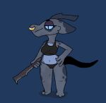  2020 anthro black_clothing blue_ears blue_horn blue_sclera clothing eyelashes eyeshadow facial_piercing female holding_object holding_sword holding_weapon horn kobold makeup markings melee_weapon multicolored_body multicolored_scales nose_piercing paws piercing scale_markings scales solo squablodecomplash sword two_tone_body two_tone_scales vex_(squablodecomplash) weapon 